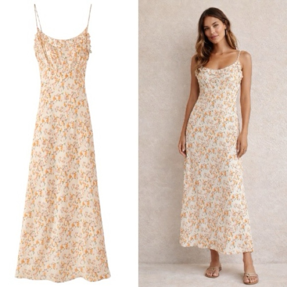 Auguste the Label Floral Maxi Dress Size 2 Cream Orange Boho Slip Sundress